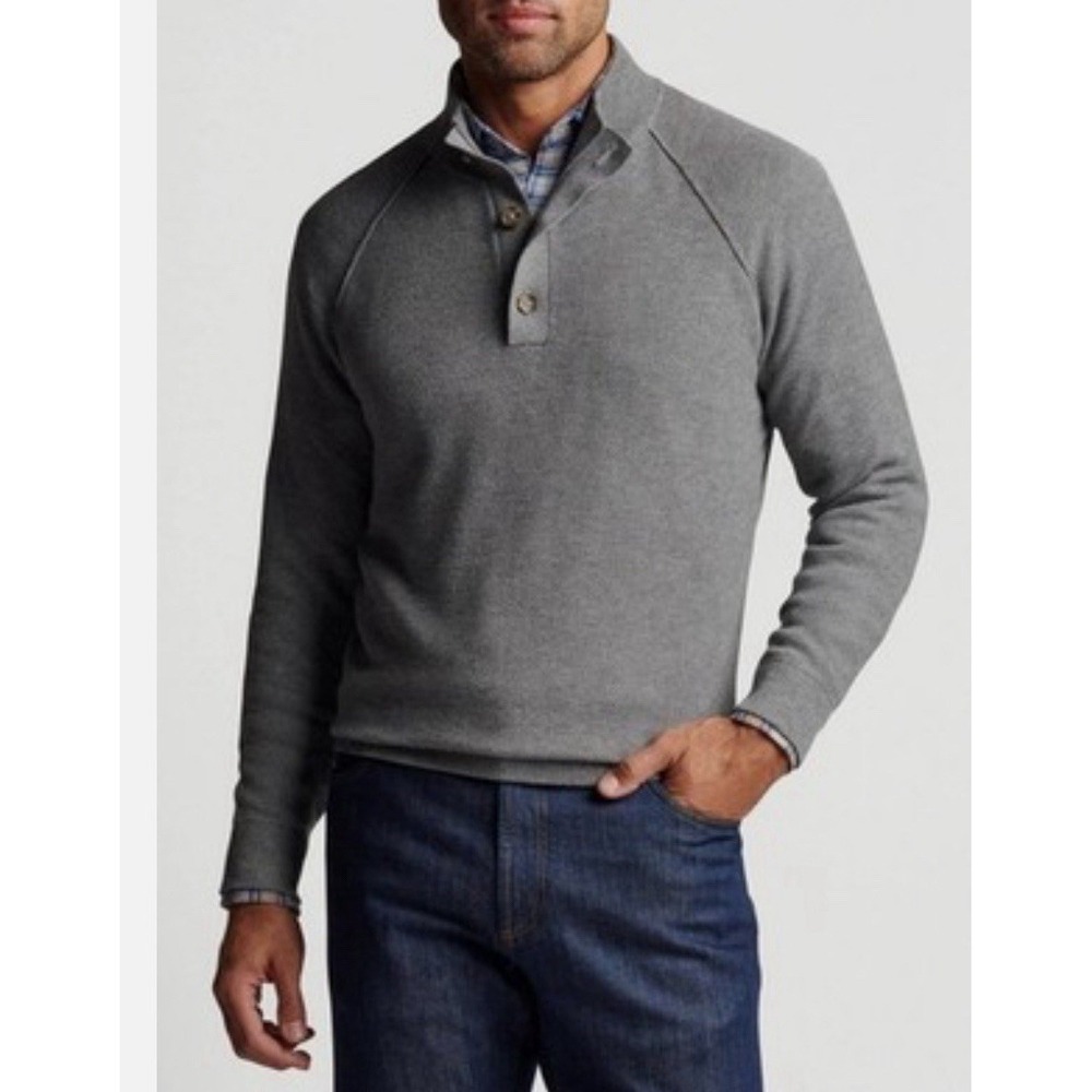 PETER MILLAR Mens XL Parkway 3-Button Sweater Gray‎ Merino Wool Pima $248